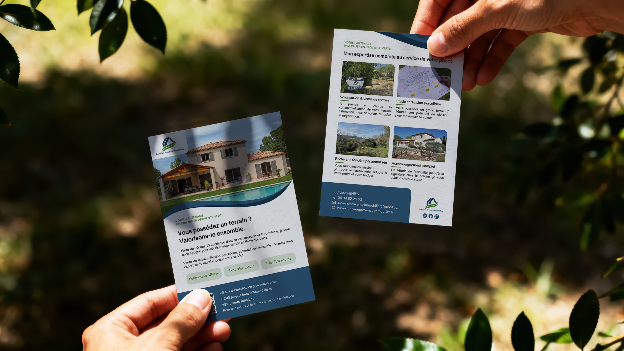 Charte graphique appliquée sur le flyer agence immobilière Ludivine