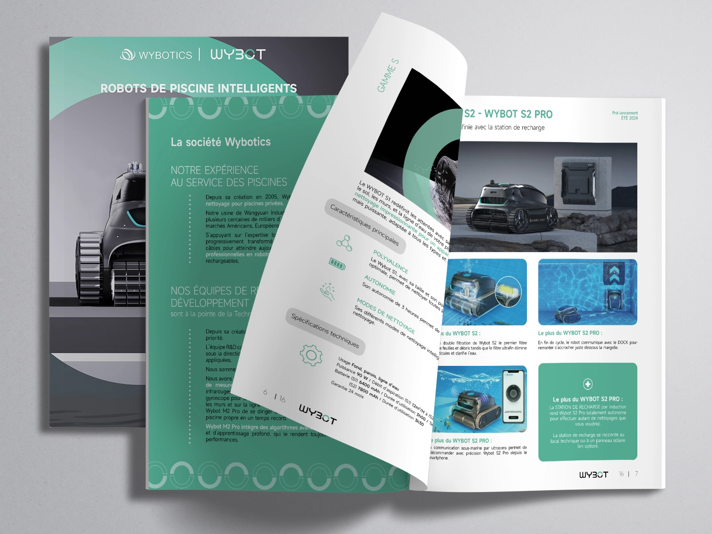 Création catalogue produits Wybot — vue d'ensemble du catalogue imprimé